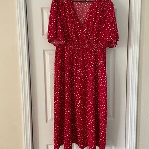 SHEIN Red and White Polka Dot Midi Dress